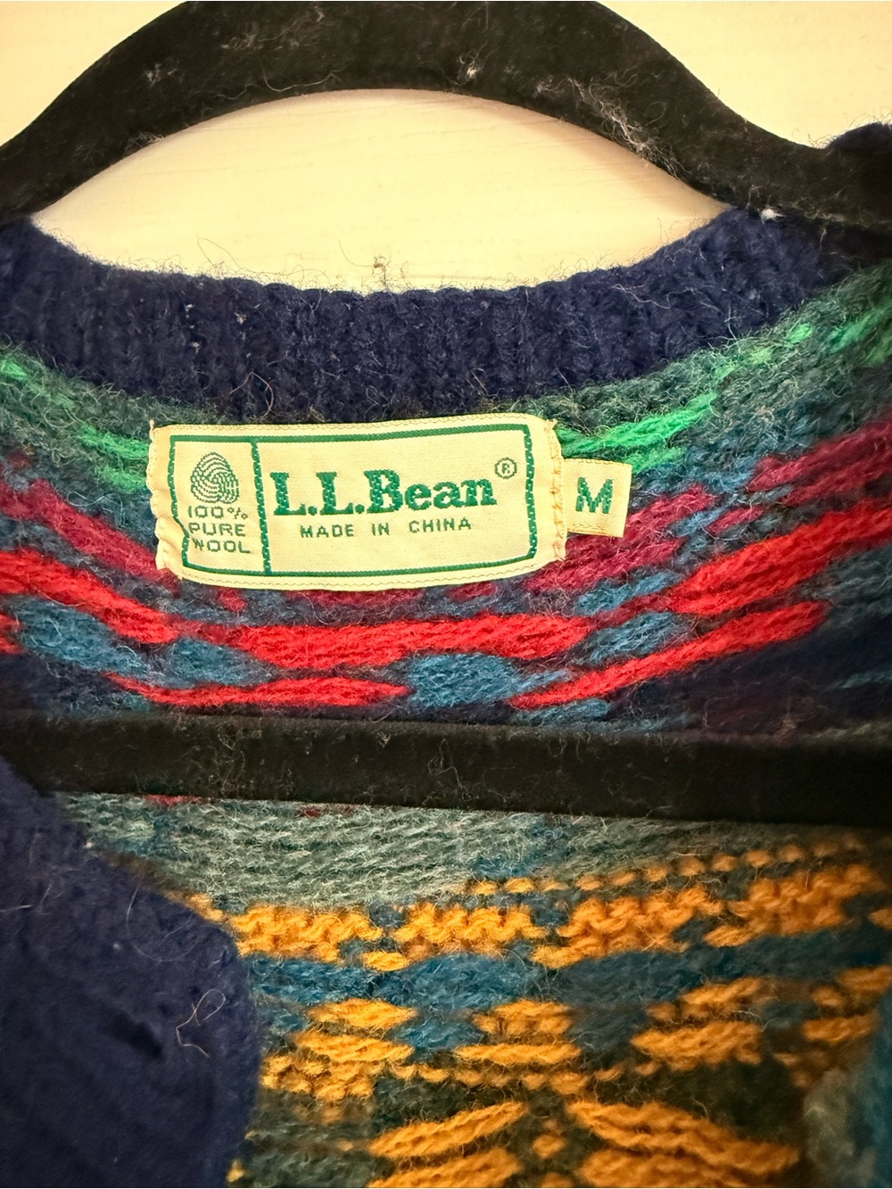 L.L. Bean Multicolor Fair Isle Wool Cardigan - Navy, Gray, Mustard, Green, Red - Picture 2 of 6
